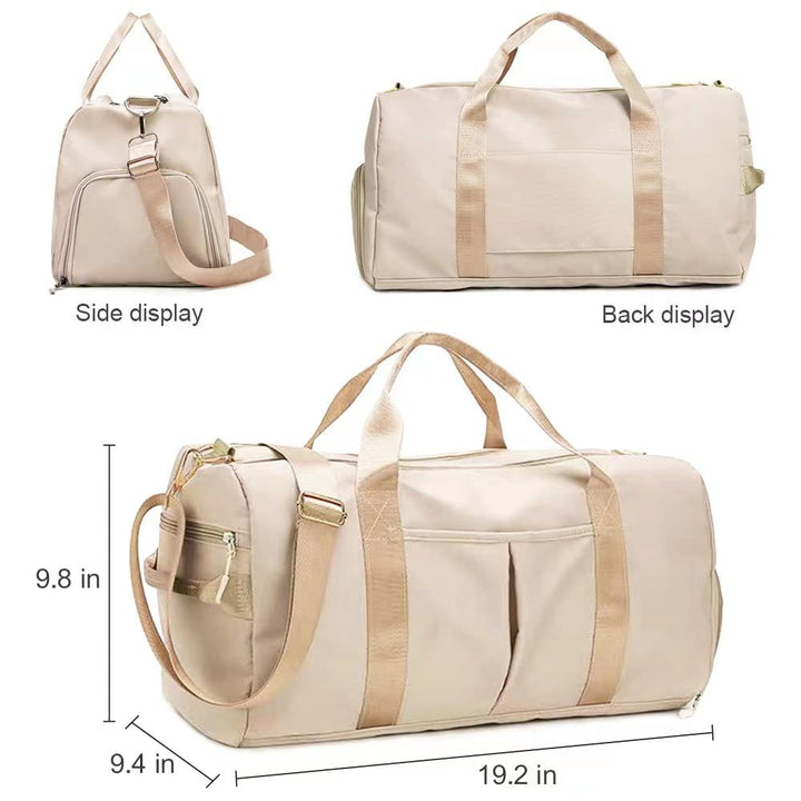 Small Gym Bag for Women and Men, Workout Bag for Sports and Weekend Getaway, Waterproof Dufflebag with Shoe and Wet Clothes Compartments (Beige)