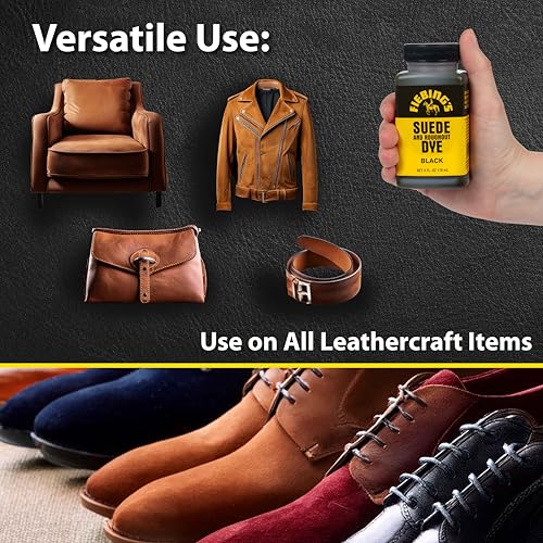 Fiebing&#39;s Black Suede Dye (4 oz) - Recolor, Brighten &amp; Restore Suede &amp; Roughout Leather Shoes, Furniture, Purse - Includes Wool Dauber for Easy Application - Flexible When Dry, Won&#39;t Crack or Peel