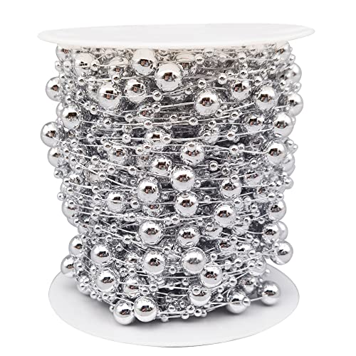 99 Feet Silver Christmas Tree Beads Artificial Pearls Beads Garland Chain Plastic Bead Roll for DIY Christmas Wedding Decoration