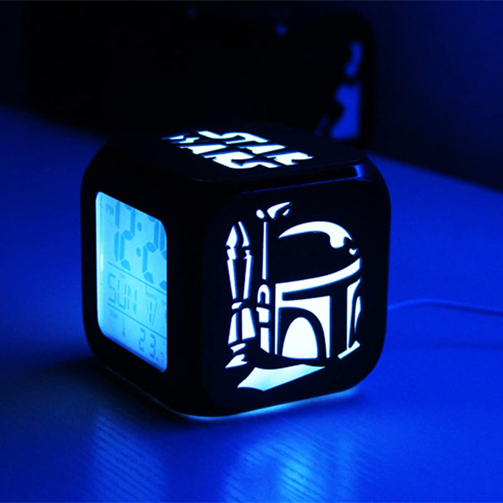 STWars Fashion Creative 3D Stereo Small Alarm Clock Mute LED Night Light Electronic Clock Bedside Clock Bedroom Clock-USB Charging