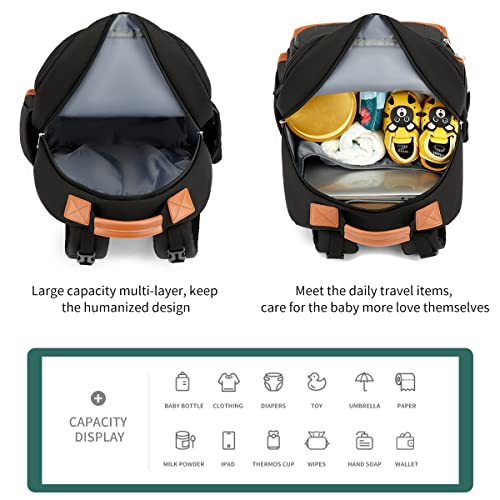 BILLITON AMSHI Diaper Bag, Diaper Bag Backpack for Baby Large Capacity,Baby Bag with Insulated Pockets Multifunctional Diaper Bags for Unisex Waterproof Baby Bags Maternity Bag,Black