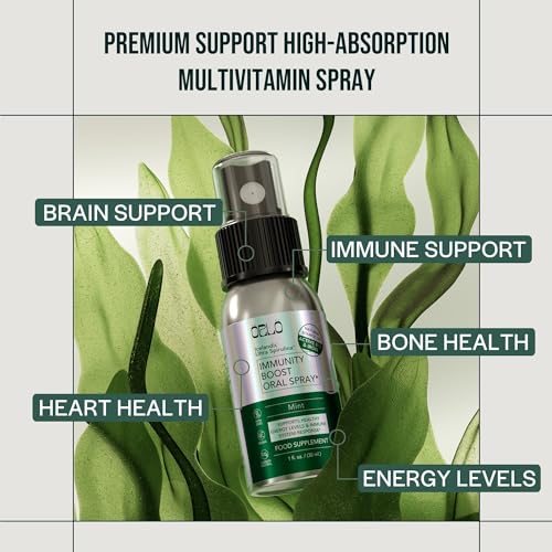 Immunity Boost Multivitamin Supplement for Adults Spray - Spirulina, Bioactive Vitamin B Complex, B12 Methylcobalamin, Vitamin D3 - Energy, Brain &amp; Immune Health (Up to 60 Servings)