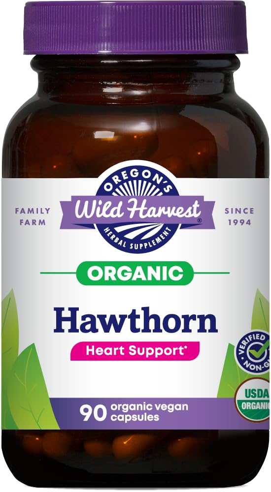 Oregon&#39;s Wild Harvest, Certified Organic Hawthorn Capsules for Natural Health, 1200 MGS, 90 Count