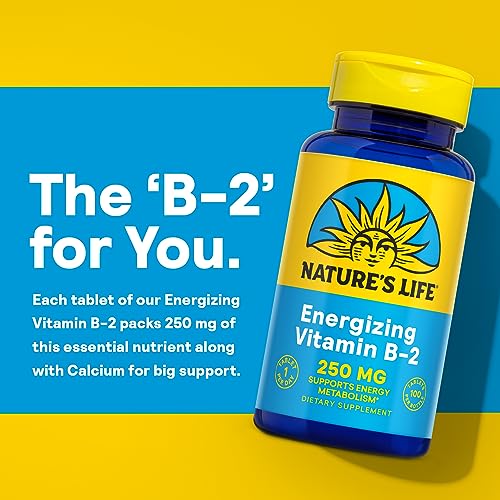 Nature&#39;s Life Vitamin B-2 250 mg - Vitamin B2 Energy Pills for Metabolism Support - High-Potency Riboflavin Plus Calcium Supplement - One Per Day - 100 Servings, 100 Tablets