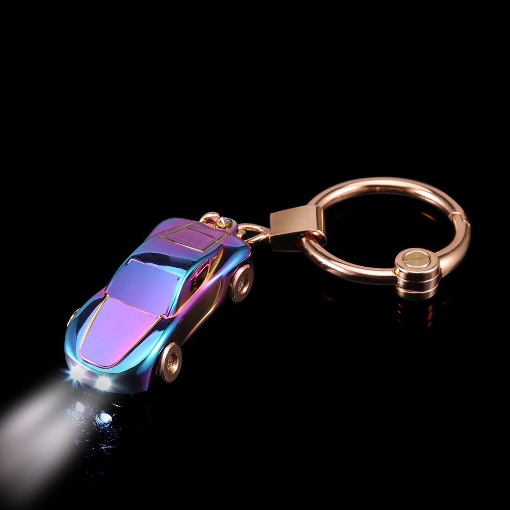 Creative Key Chain Car Keychain Flashlight with 2 Modes LED Lights 2 in 1 Car Key Chain Ring for Office Backpack Purse Charm,Great Gift for Men or Women(Colorful)