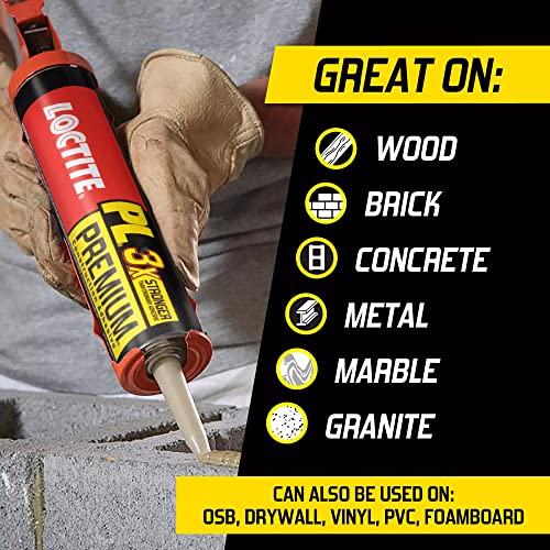 PL Premium Polyurethane Construction Adhesive, Versatile Construction Glue for Wood, Concrete, Stone, Metal &amp; More- 10 fl oz, Cartridge, 1 Pack