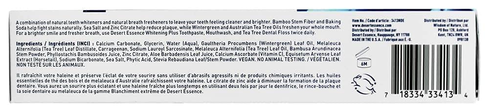 Desert Essence Toothpaste, Tea Tree Whitening Mint, 6.25 Ounce