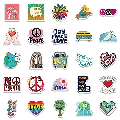 Love World Peace Stickers |50 Pcs Peace Love Waterproof Vinyl Decals for Water Bottles Laptop Luggage Cup Computer Mobile Phone Skateboard Guitar Helmet Snowboard Décor