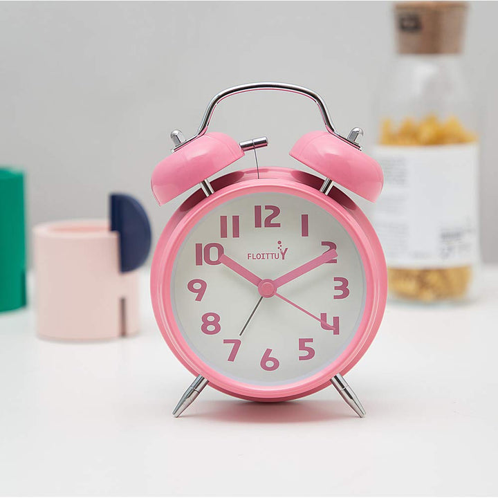 {Loud Alarm for Deep Sleepers) 4&#39;&#39; Twin Bell Alarm Clock with Backlight for Bedroom and Home Decoration(Pink)