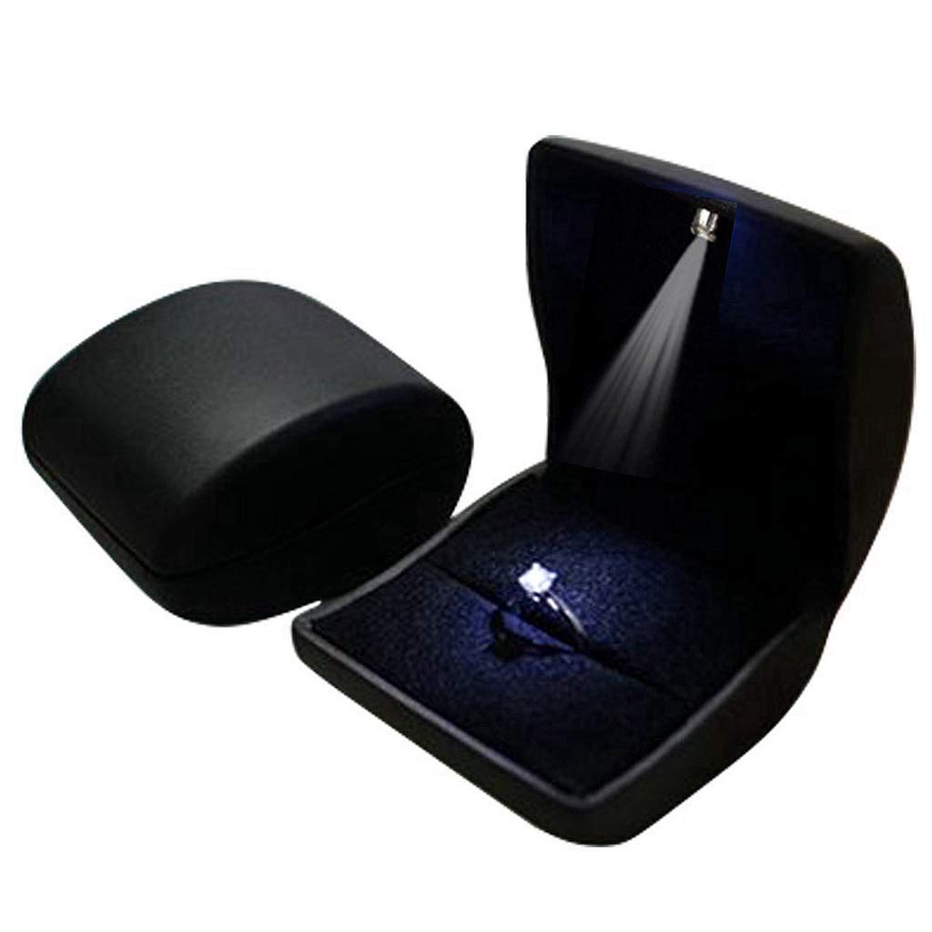 PU Leather Earrings,Coin,Jewelry,Ring Box,Case, with LED Lighted up for Proposal,Engagement,Wedding,Gift (Black)