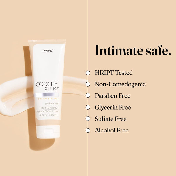 Coochy Plus Intimate Shaving Cream FRAGRANCE FREE For Pubic, Bikini Line, Armpit and more - Rash-Free, Prevents Razor Burns &amp; Bumps, In-Grown Hairs, Itchiness 8oz Tube