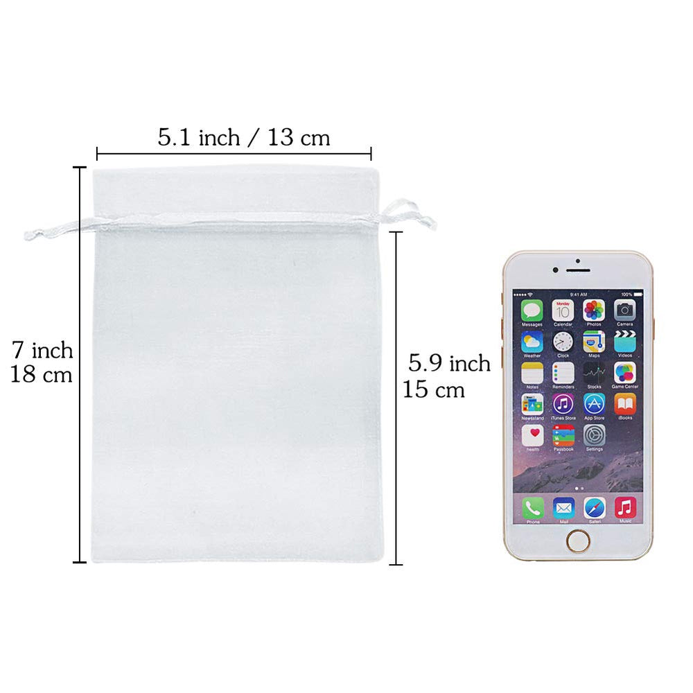 HRX Package White Organza Gift Bags 5x7 inch 100pcs, Me