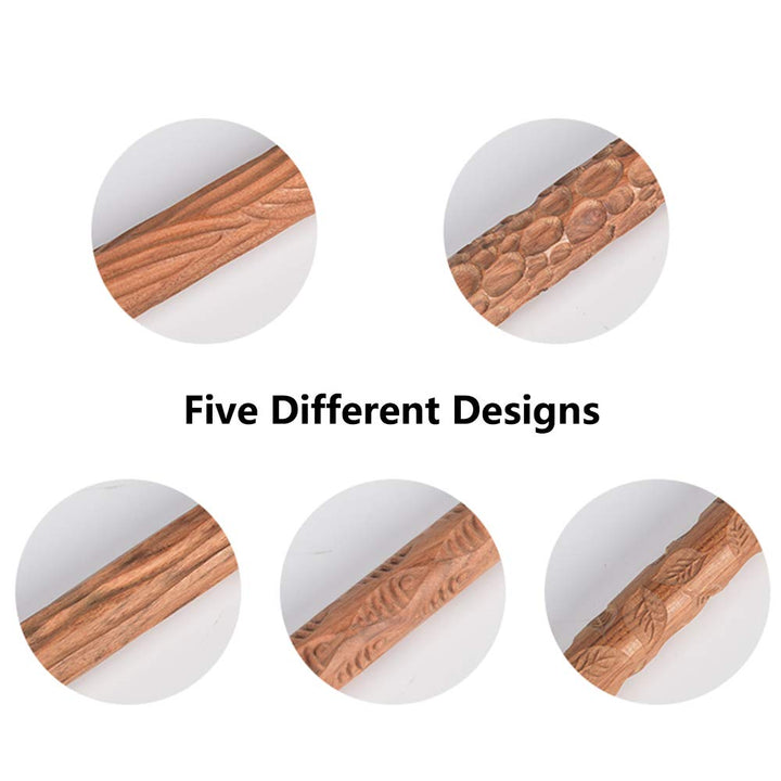 5Pcs Wooden Clay Texture Rolling Emboss Plaid Hand Rollers Polymer Clay Ceramic Pattern Pottery Tools