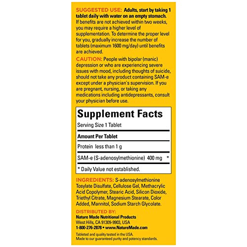 SAM-e Complete 400 mg, Dietary Supplement for Mood Support, 36 Tablets, 36 Day Supply