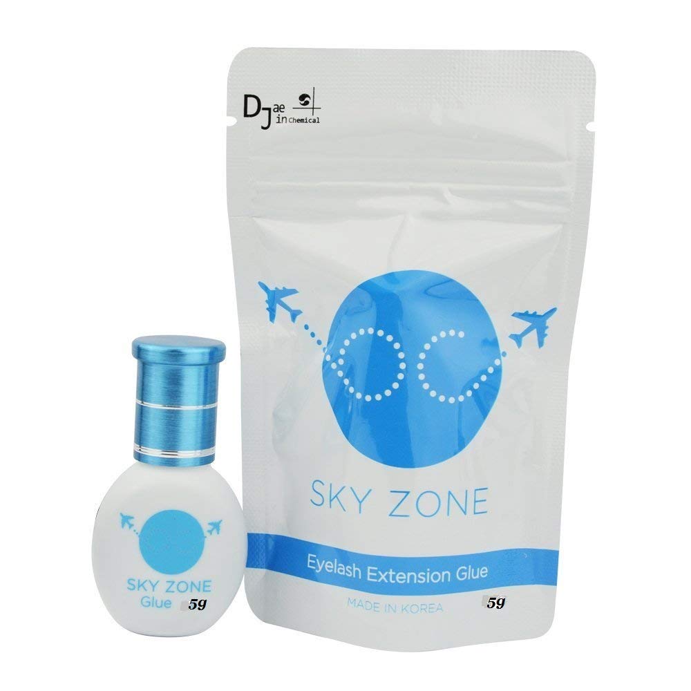 2 Pack Eyelash Extension Glue Sky Zone 5 ml/Volume and Classic lashes/1-2 Sec Drying time/Retention 7 Weeks/Latex Free/Mink/Silk/Low Fumes and Mascara Brush 50pcs