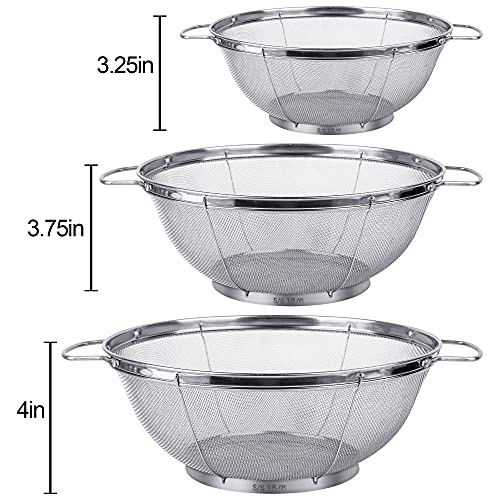 3 Pack 18/8 Stainless Steel Colander Sieves(5-Quart, 4-