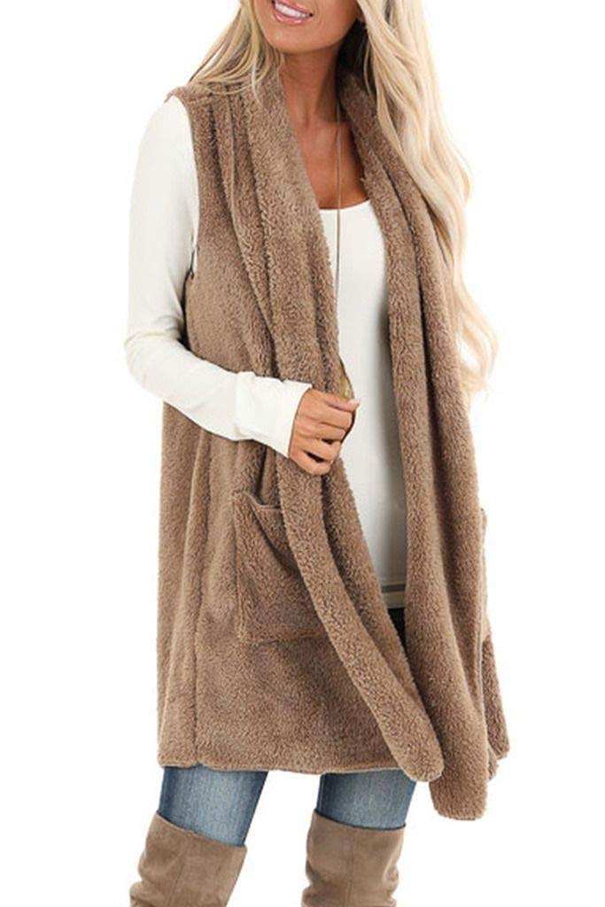 ReachMe Sherpa Vest Womens Open Front Long Vest for Wom
