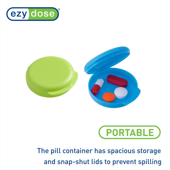 EZY DOSE Daily Round, Portable On-The-Go Pocket Pharmacy, Pill Box, Organizer and Vitamin Containers, Snap Shut Lids, Perfect for Traveling, Blue and Green, 2 Pack, BPA Free