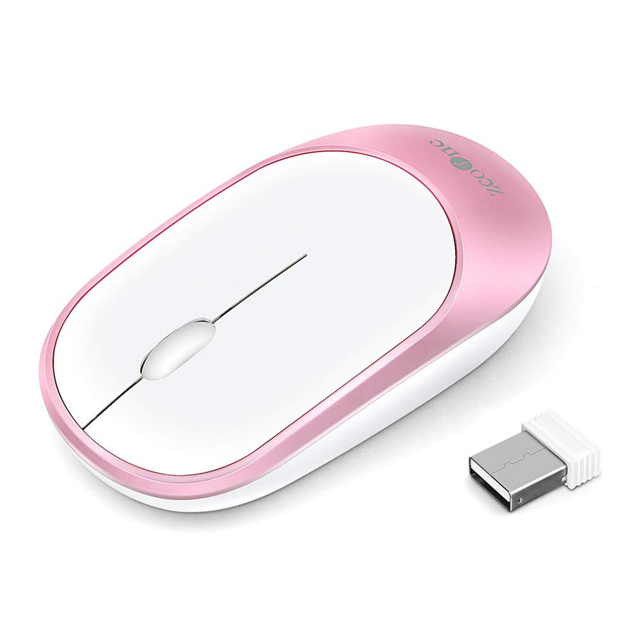 Slim Wireless Mouse, Computer Mouse 2.4G Silent Click Cordless Optical Mice with USB Receiver for Laptop, MacBook, Desktop, PC, Notebook- White and Pink