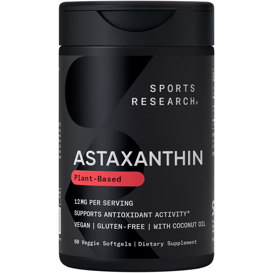 Triple Strength Vegan Astaxanthin Supplement from Algae - Plant Based Softgels for Antioxidant Activity, Skin &amp; Eye Health - Non-GMO Verified, Made with Coconut Oil - 12mg, 60 Count