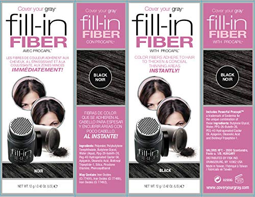 Pro Fill-In Fibers With Procapil - Black: Hair Fibers For Thinning Hair, Hair Powder For Bald Spots, Baldness Cover Up, Beard Filler, Hair Thickener, Hair Thickening