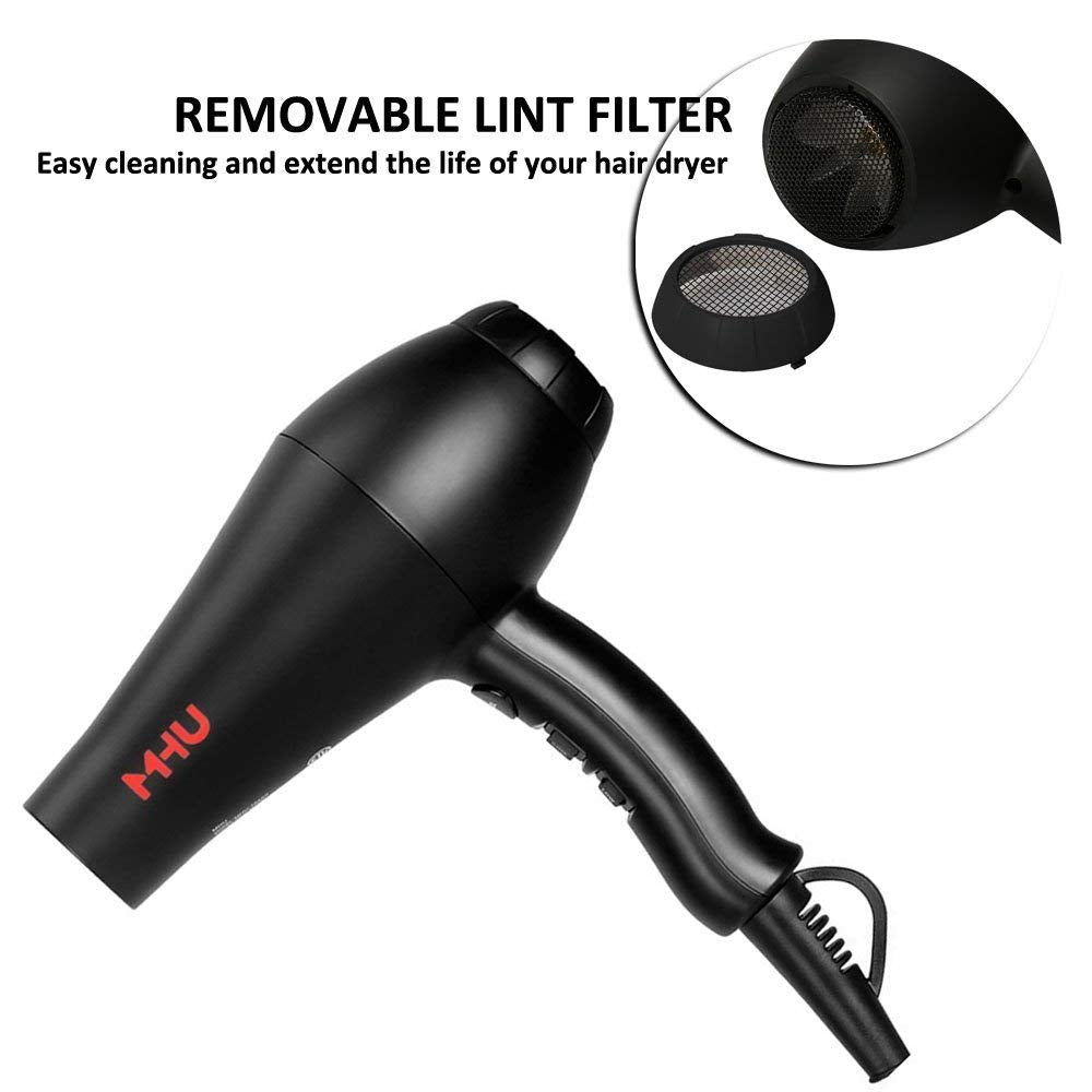 Blow Dryer 1875W Professional Infrared Ionic Hair Dryer 2 Speed and 3 Heat Settings Fast Drying Plus One Concentrator And One Diffuser (Black)