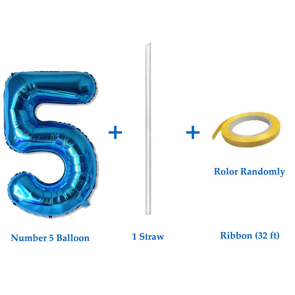40 Inch Jumbo Blue Number 5 Balloon Giant Balloons Prom Balloons Helium Foil Mylar Huge Number Balloons for Birthday Party Decorations/Wedding/Anniversary