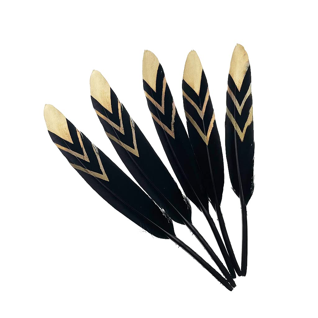 50pcs Natural Goose Feathers 4-6inch for DIY Craft Wedding Home Party Decoration Gold Feather and Gift Box Decorations (Black&amp;gold1)