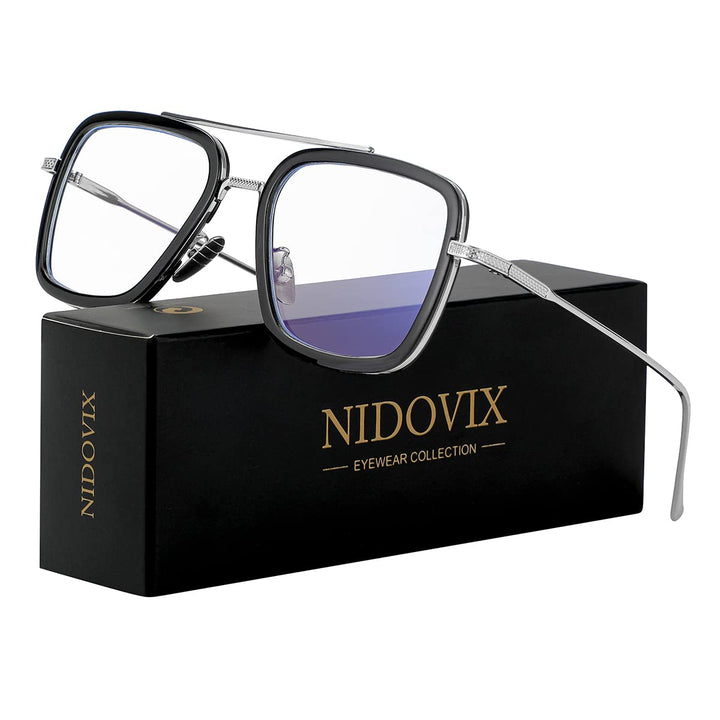 NIDOVIX Tony Stark Style Blue Light Blocking Glasses for Men Women, Iron Man and Spider-Man Computer Gaming Glasses (Black/Silver)
