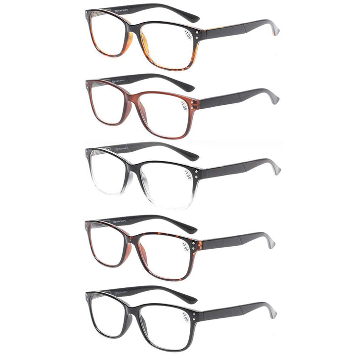 Reading Glasses 5-Pack Quality Readers Spring Hinge Gla