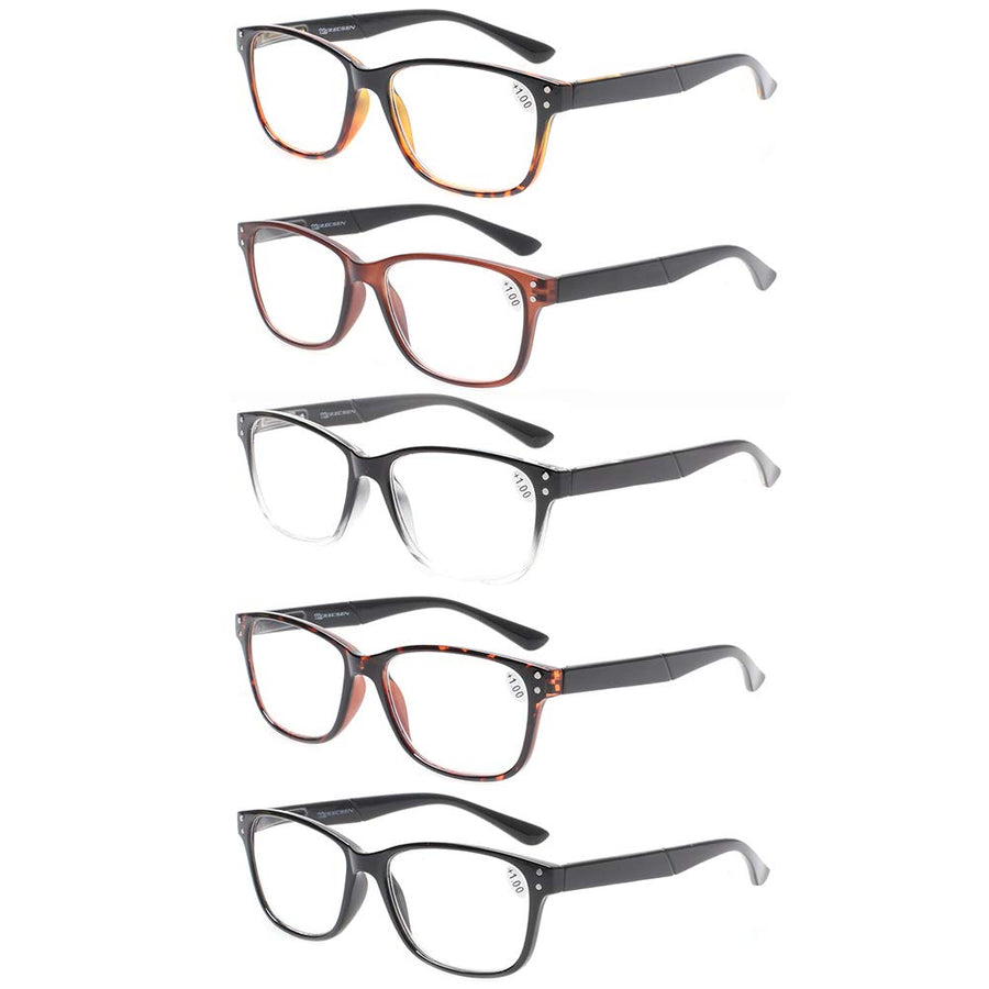 Reading Glasses 5-Pack Quality Readers Spring Hinge Gla