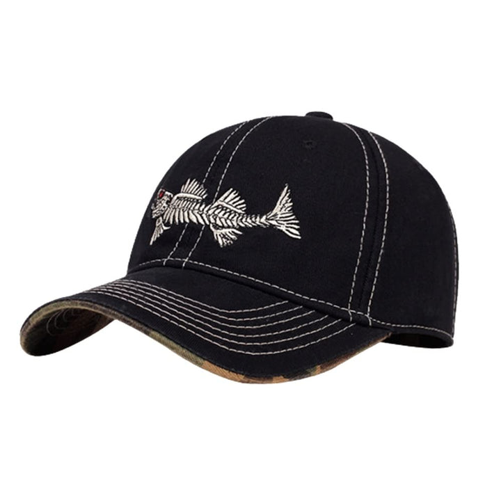 Cotton Fishing Hat Fish Bone Embroidery Trucker Dad Baseball Cap YZ10119 (Black)