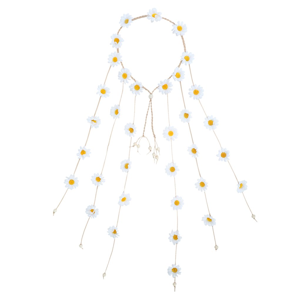 White: Flower Hippie Headband Floral Crown - Awaytr Beh
