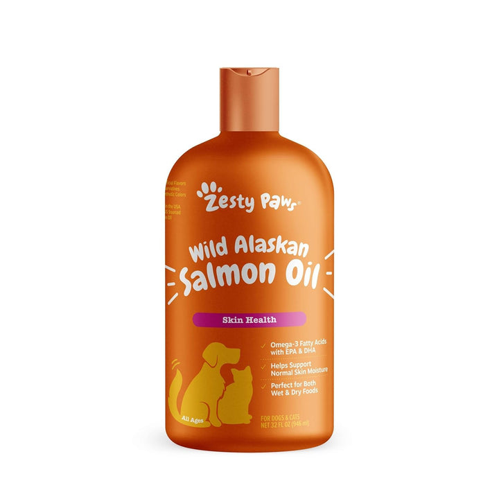 Zesty Paws Wild Alaskan Salmon Oil for Dogs & Cats - Omega 3 Skin & Coat Support - Natural EPA & DHA, Fatty Acids for Joint Function, Immune & Heart Health Liquid Food Supplement, 32 oz