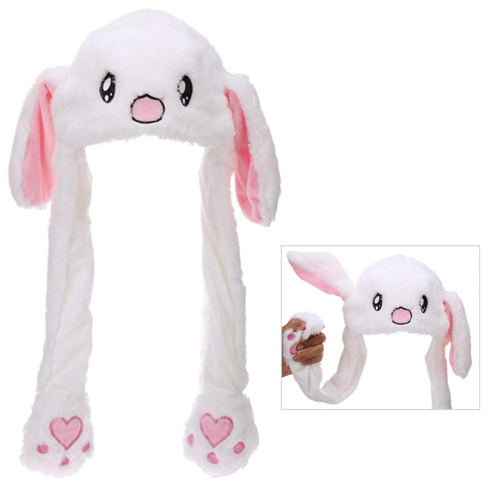Rabbit Hat Ear Moving Jumping Funny Bunny Plush Cap for Women Girls, Cosplay Christmas Party Holiday Hat (White)