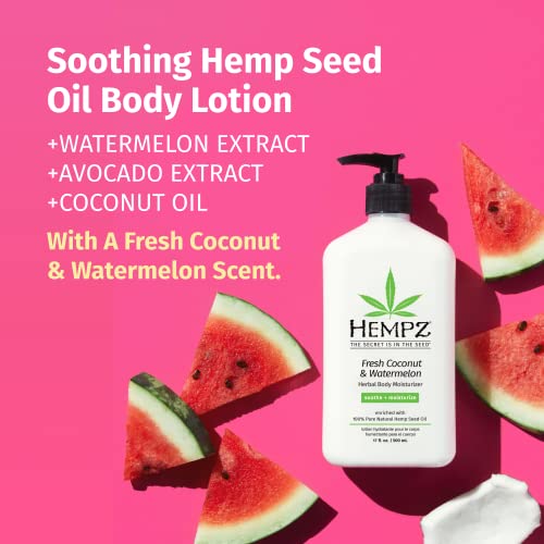 Body Lotion - Fresh Coconut &amp; Watermelon Daily Moisturizing Cream, Shea Butter Body Moisturizer - Skin Care Products, Hemp Seed Oil - Large