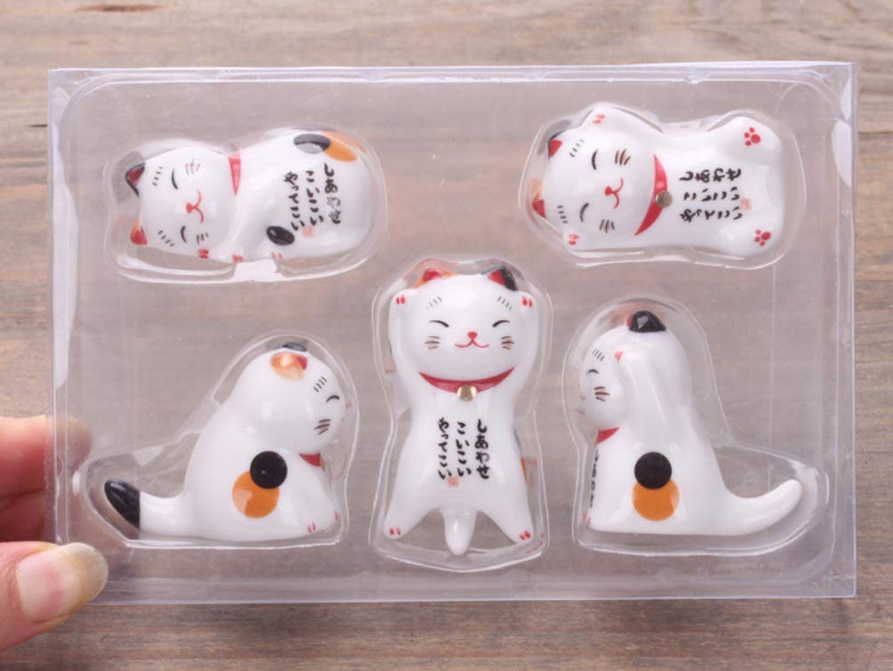 1 Set 5pcs Japanese Lucky Cat Happiness Cat Chopsticks Holder Stand Porcelain Decoration