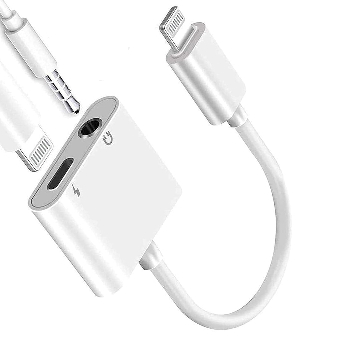 Apple MFi Certified Lightning to 3.5mm Headphones Dongle Jack Adapter 2 in 1 Headphone Adapter and Aux Audio Adapter Charger Cable Splitter Compatible with iPhone 12 11 XS XR X 8 7 white
