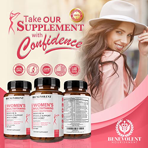 Multivitamin for Women - Supplement for Energy, Immunity, &amp; Female Support - Daily Vitamins for Women with Biotin, Calcium, Magnesium - Non-GMO, Vegetarian Women’s Multivitamin - 120 Caps