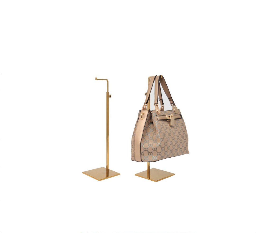 B&amp;NN Adjustable Metal Handbag Rack Tabletop Handbag Purse Display Stand Single Hook Bag Stand Holder (Gold)