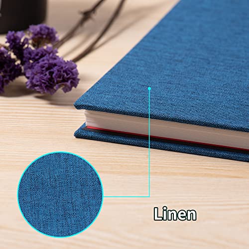 Photo Album Self Adhesive 3x5 4x6 5x7 6x8 8x10 8.5x11 11x10.6 Magnetic Scrapbook Album DIY Length 11x10.6 Inch 40 Pages Linen Cover DIY Photo Album with A Metallic Pen and DIY Accessories(Blue)