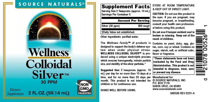 Source Naturals Wellness Colloidal Silver 30 ppm, Suppo