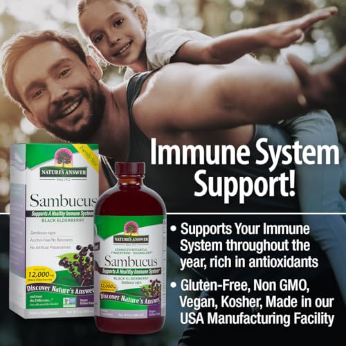 Nature&#39;s Answer Sambucus Elderberry Syrup 16 Ounce | Great Tasting Immune Support Supplement | Antioxidant, Vegan, Gluten Free, Made in USA | Single Count