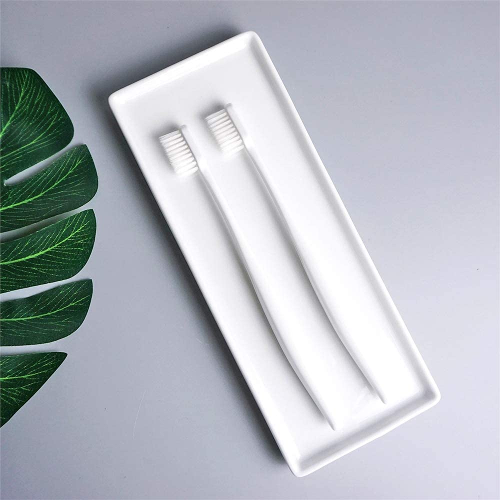 Ceramic Candle Tray Small Rectangle,Bathroom White Tray, Marble Tray, Organizer for Candle,Soap,Jewelry,Perfume,Towel Holder for Decoration Bathroom, Kitchen Sink, Counter, Restroom(Large)