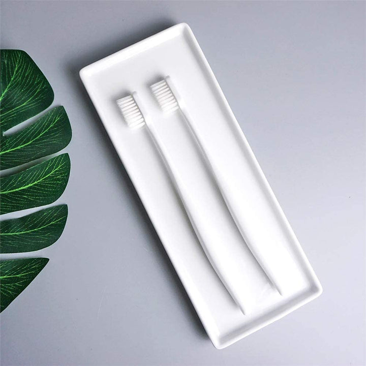 Ceramic Candle Tray Small Rectangle,Bathroom White Tray, Marble Tray, Organizer for Candle,Soap,Jewelry,Perfume,Towel Holder for Decoration Bathroom, Kitchen Sink, Counter, Restroom(Large)