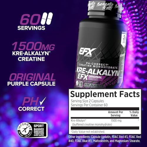 Kre-Alkalyn EFX | pH Correct Creatine Monohydrate Pill Supplement | Strength, Muscle Growth &amp; Performance | 60 Servings, 120 Capsules