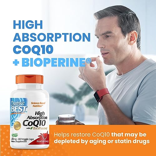 Doctor's Best High Absorption CoQ10 with BioPerine, Non-GMO, Gluten & Soy Free, Naturally Fermented, Vegan, Heart Health and Energy Production, 200 mg, 180 Count