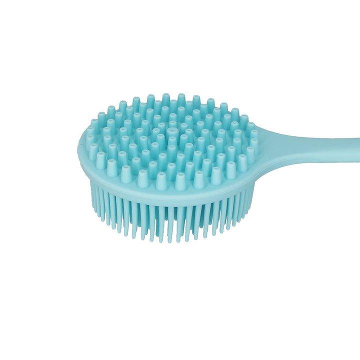 Soft Silicone Back Scrubber Shower Bath Body Brush with Long Handle (Blue)
