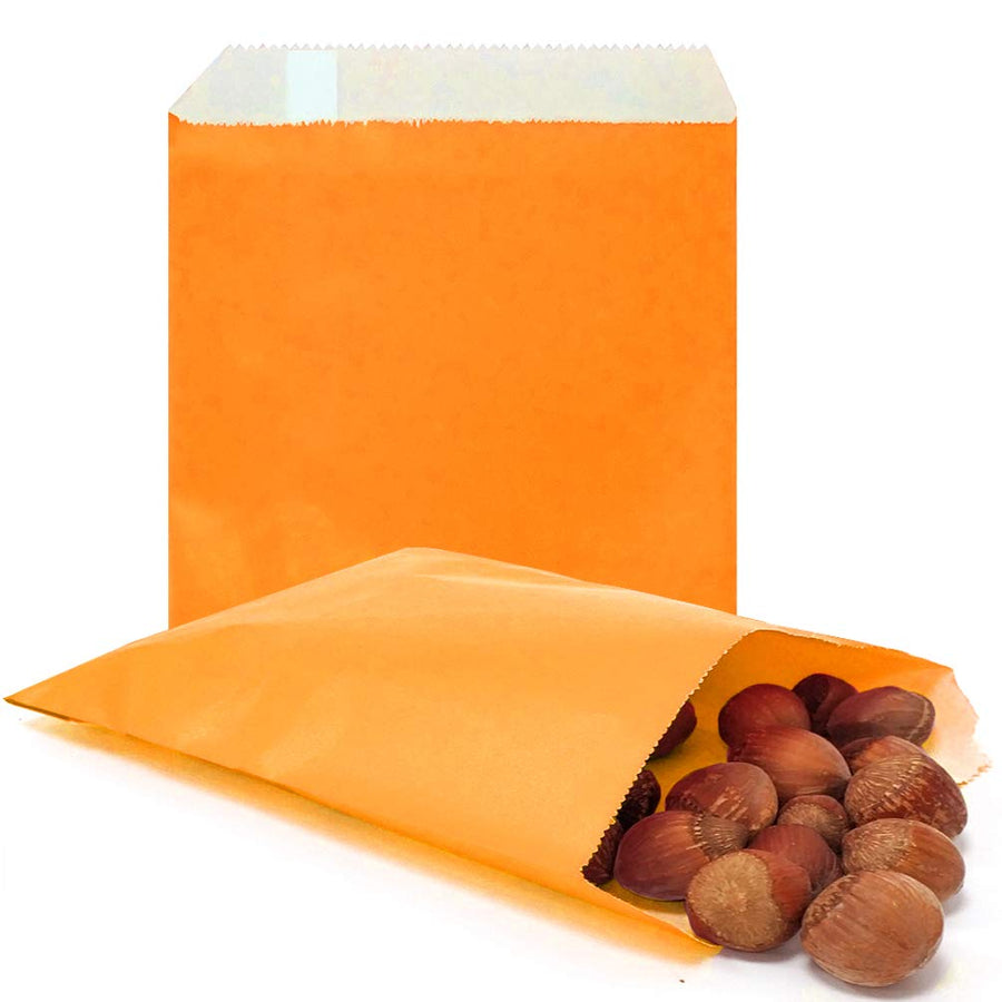 AZOWA 100 CT Small Paper Treat Sacks Orange 5 x 7 in Ca