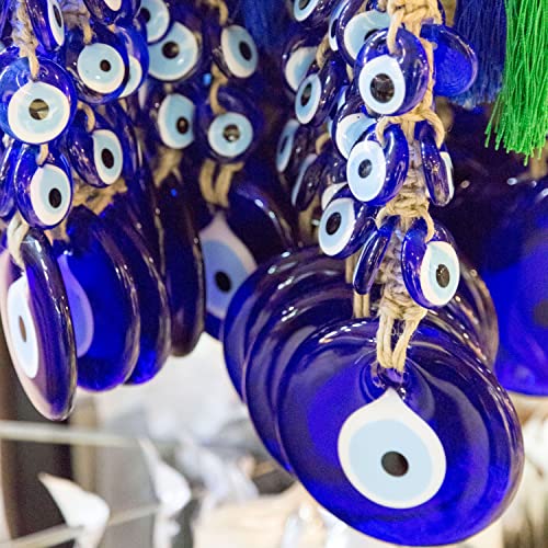 4 Glass Blue Evil Eye Wall Hanging Ornament with 6 Mini Beads - Turkish Handmade Nazar Amulet - Door Hanging for Home Protection Charm - Evil Eye Wall Decor Amulet in a Box